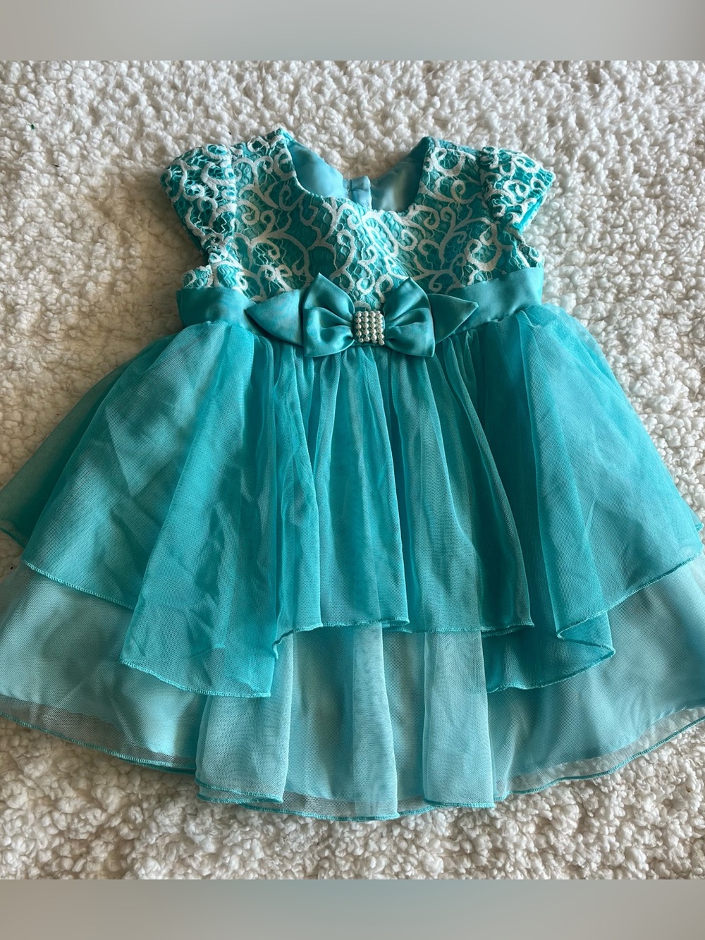 Baby Girls Teal Party Dress with Bow